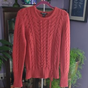Vibrant Orange-Red Cable Knit CASHMERE Sweater